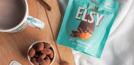 Elsy amande chocolat au lait, moins de sucre, plus de fibres